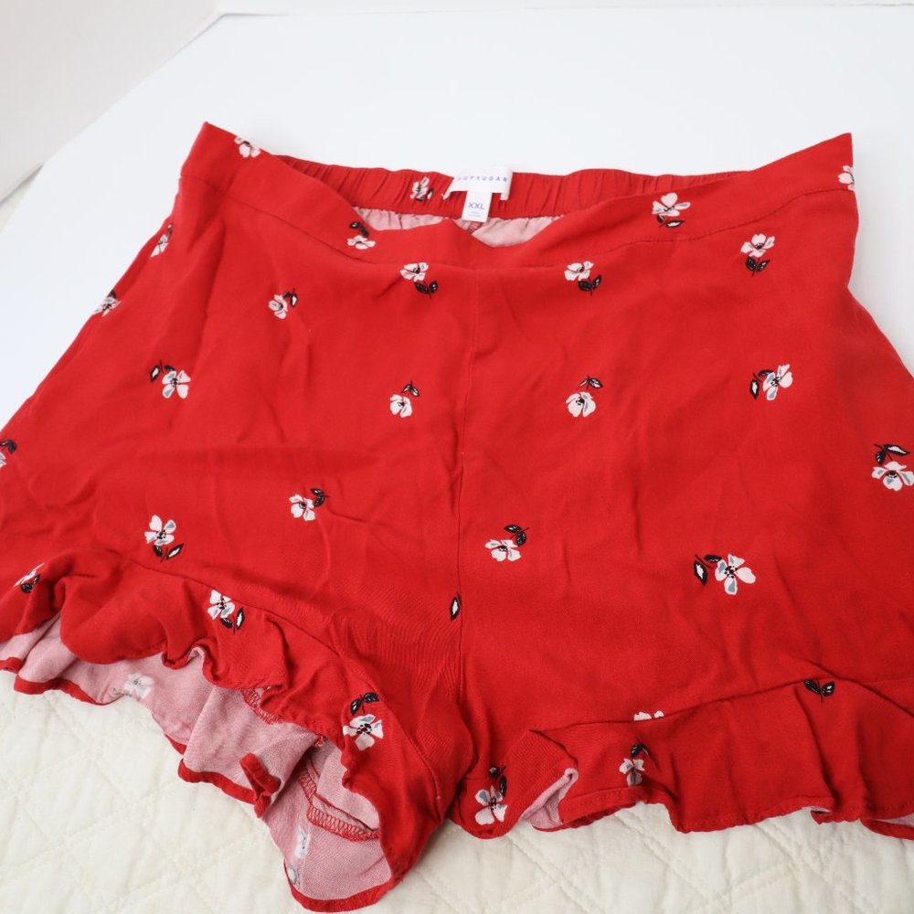 Women's Popsugar Red print Ruffle Shorts Size XXL